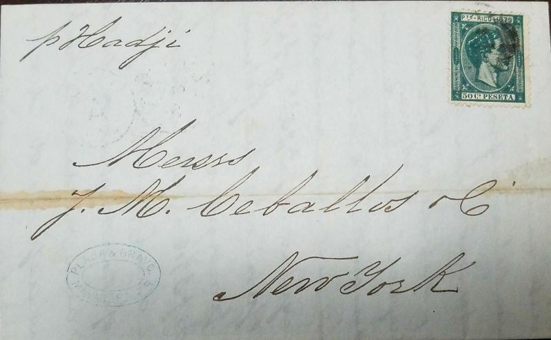 A) 1879 PUERTO RICO, MAYAGUEZ ON DOUBLE WEIGHT FOLDED LETTER TO USA, FORWARD AGE