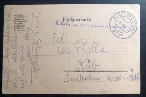 1918 Austria KuK 10 armeekommando Feldpost WW1 Postcard Cover To Kub