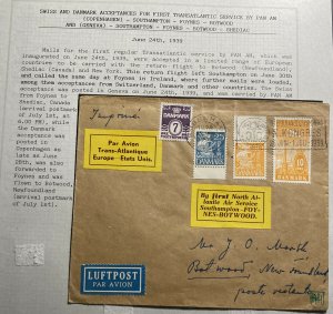 1939 Copenhagen Denmark First Transatlantic Flight Cover FFC To Newfoundland