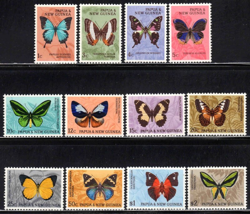 Papua New Guinea #209-20 ~ Cplt Set of 12 ~ Butterflies ~ Mint, NH (1966)