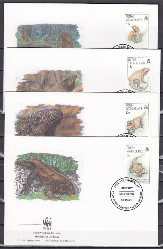 Br. Virgin Is., Scott cat. 791-794. WWF-Iguana issue. 4 First day covers.