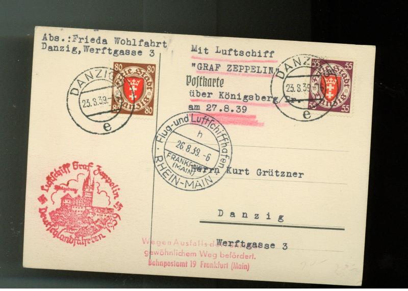 1939 Danzig Graf Zeppelin II postcard Cover 