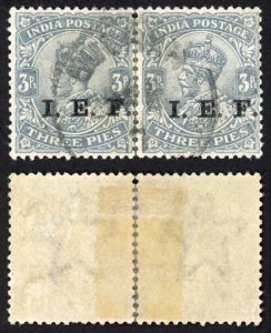 India used in Basra (BUSRAH)  KGV 3p Grey opt IEF  (right stamp creased)