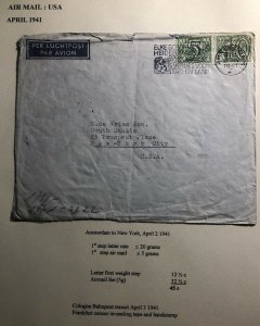 1941 Amsterdam Netherlands Censored Airmail Cover To New York Usa C