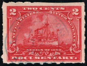 R164p 2¢ Battleship Documentary Stamp: Hyphen Hole  Perf 7 (1898) Used