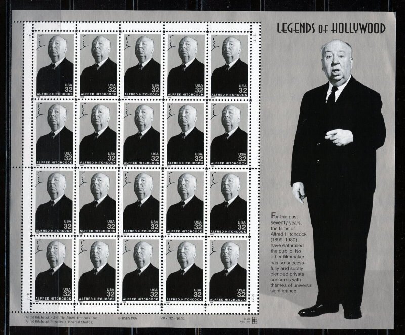 UNITED STATES SCOTT #3226 32c ALFRED HITCHCOCK SHEET(20) MINT NH