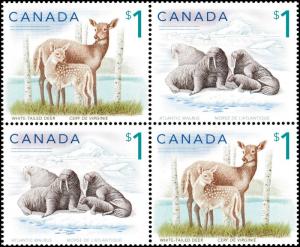 Canada 1689a White-Tailed Deer Atlantic Walrus $1 block (4 stamps) MNH 2005 