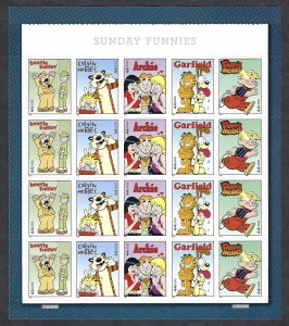 United States #4467-4471 44¢ Sunday Funnies (2010).  Mini-sheet of 20. MNH