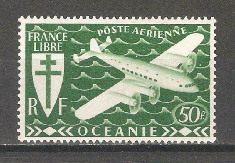 French Polynesia 1942, Air Mail Plane Issue 50fr, Sc # C8,VF-XF MLH*OG (K-8)