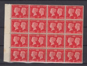 GB KGVI 1940 1d Centenary Block Of 16 SG480 MNH BP9599