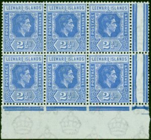 Leeward Islands 1942 2 1/2d Light Bright Blue SG105a V.F MNH Block of 6