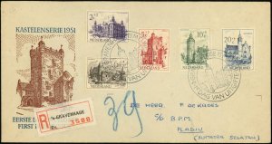 Netherlands B224-B228 Castles FDC Registered Cover Princenhage to Pladju Sumatra