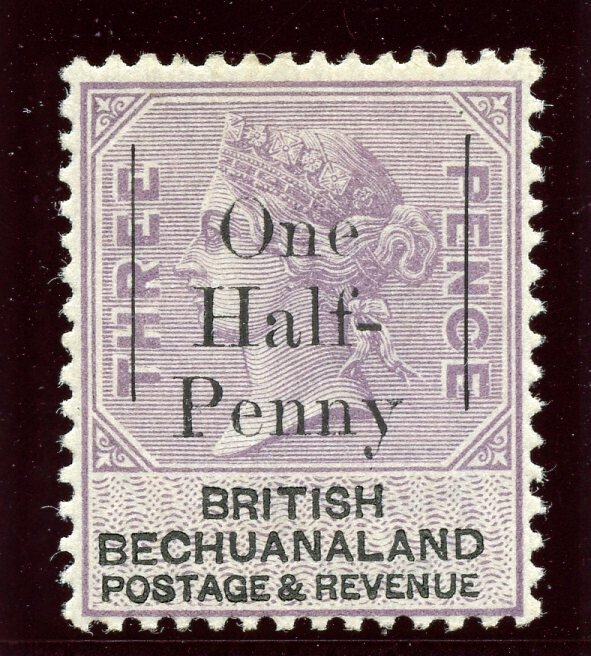 Bechuanaland 1888 QV ½d on 3d pale reddish lilac & black MLH. SG 29. Sc 30.