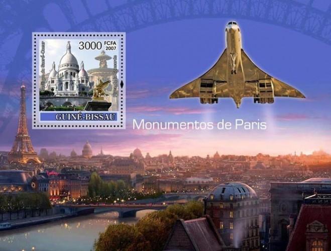 GUINEA BISSAU 2007 SHEET MONUMENTS OF PARIS CONCORDE AVIATION