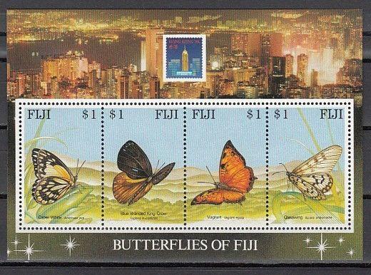 Fiji, Scott cat. 702. Hong Kong Stamp Expo s/sheet showing Butterflies. 