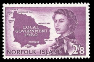 Norfolk Island #42 Cat$10, 1960 2sh8p rose violet, never hinged