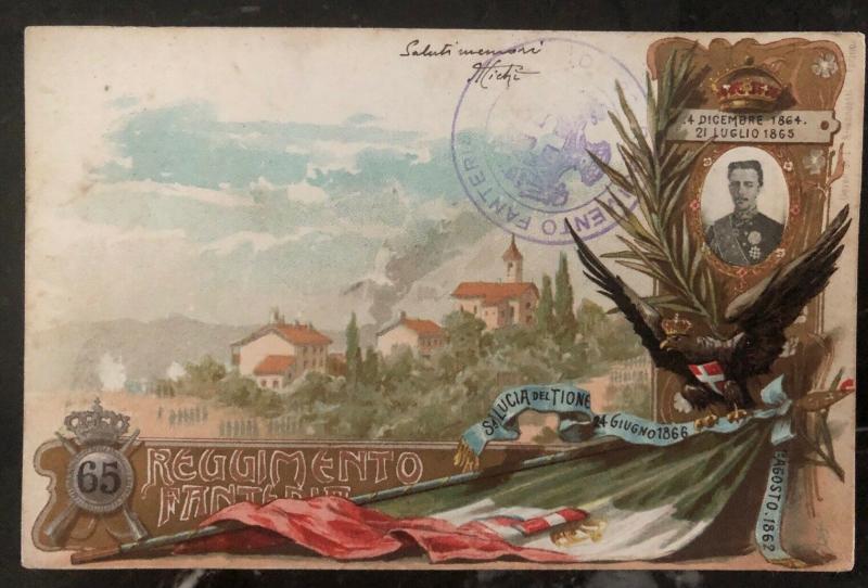 1902 Verona Italy Picture Postcard cover PPC 65 Infantry Regiment To Milano