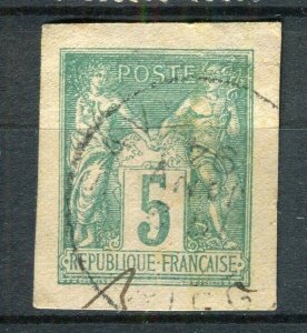 FRENCH COLONIES; 1880s early P & C issue Imperf used 5c. Piece + postmark