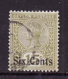 Ceylon-Sc#159- id7-used 6c on 15c olive green QV-1899-