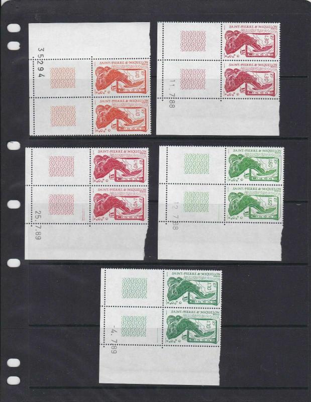 SAINT PIERRE & MIQUELON  FISH SET UNMOUNTED MINT DATED CORNER BLOCKS