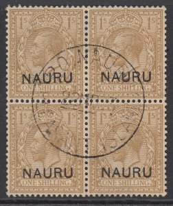 SG 12 Nauru 1916-23 1/- Bistre Brown Block of 4 cancelled with a Nauru island CD