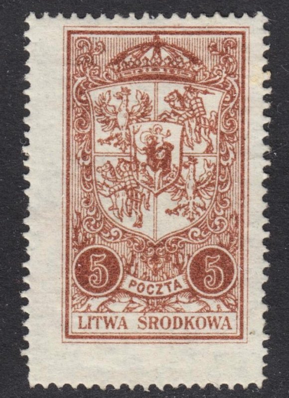 Central Lithuania Scott 39 F+ mint OG H on pelure paper.