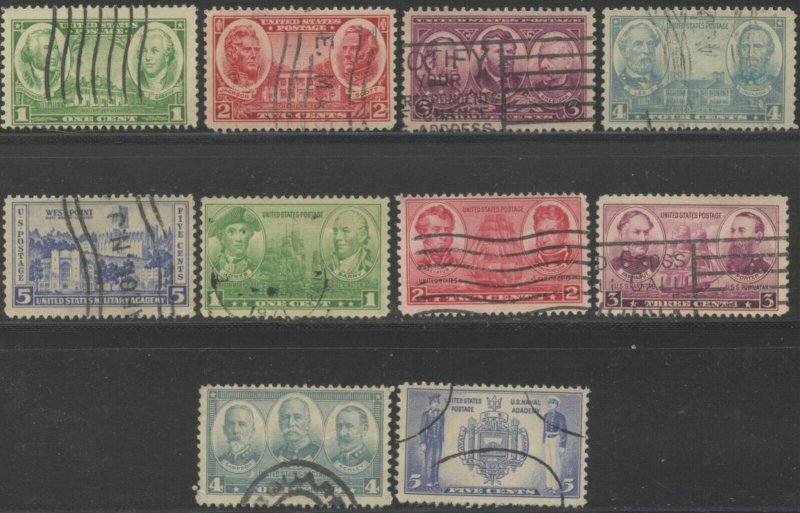 US Sc#785-794 1936-37 Army-Navy Issue Complete Used F-VF Sound Set