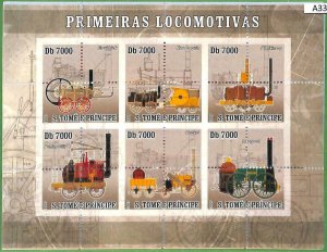 A3390 - SAO TOME & PRINCE ERROR MISSPERF: 2007, steam locomotives, trains-