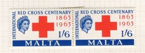 MALTA; 1963 early QEII Red Cross issue Mint hinged 1s. 6d. Pair