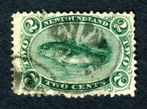 Newfoundland 1865. 2c bluish green. Used. SG31.