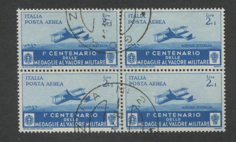 Block of 4 1934 Italy Plane Attacking Troops Air Mail Postage Stamp #C71 CV $160