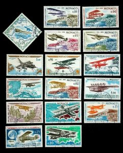 Monaco #565-579,C64 Used Lot of 16 Aviation/Airplanes/Flights 1964