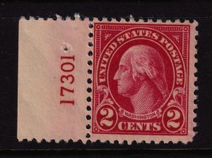 1923 Washington 2c carmine Sc 554 MNH left plate number single CV $15 (L23