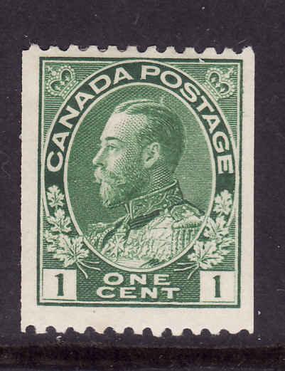 Canada-Sc#131-Unused 1c dark green Admiral coil-hinged-1915-24-