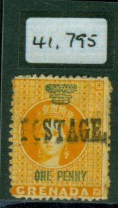 SG 27c Grenada 1883. 1d orange. WMK small star perf 14½. Revenue stamp