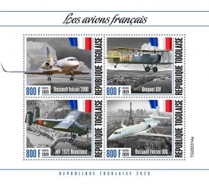 TOGO - 2020 - French Aircraft - Perf 4v Sheet  - Mint Never Hinged