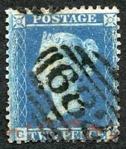 SG35 2d Star (CK) Blue Wmk LC Perf 14 Plate 5 Black and Red cancels