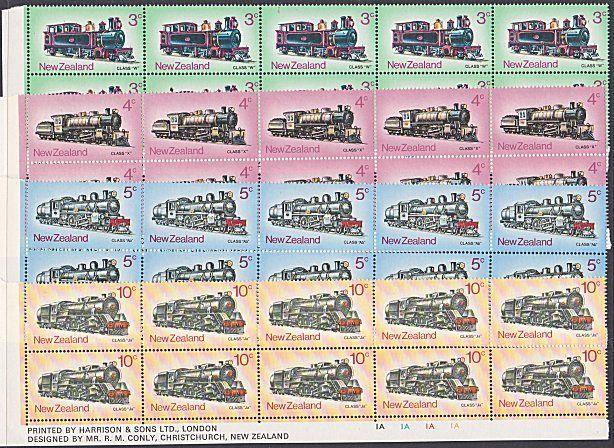 NEW ZEALAND 1973 Locomotives set plate / imprint blocks of 10 MNH...........3188