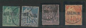 54994 - FRENCH COLONIES: BENIN - STAMPS:  YVERT 4 + 6 + 8 + 11  Used VERY FINE!!