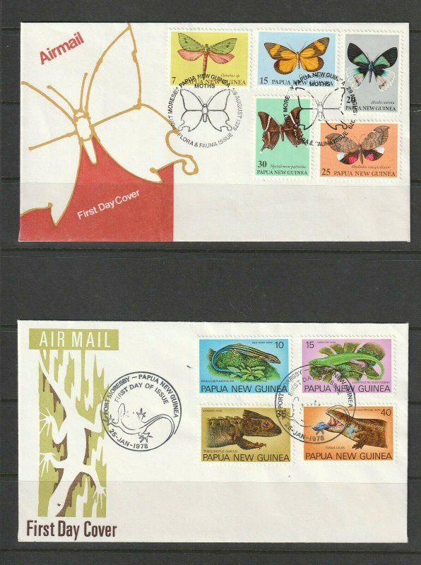 Papua & New Guinea 2 Illus FDCs, 78 reptiles & 70 Moths, Unaddressed