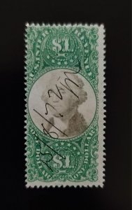 1872 $1 U.S. Internal Revenue, Green & Black, George Washington, R144