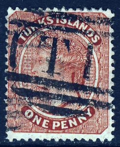 TURKS ISLANDS QV 1889 One Penny Lake Watermark Crown CA SG 63 VFU 