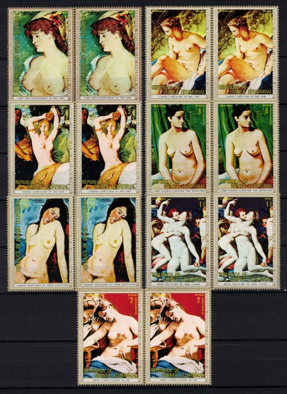 GUINEA EQUATORIAL 1973-Paintings by great masters, nudes/complete set MNH, pairs