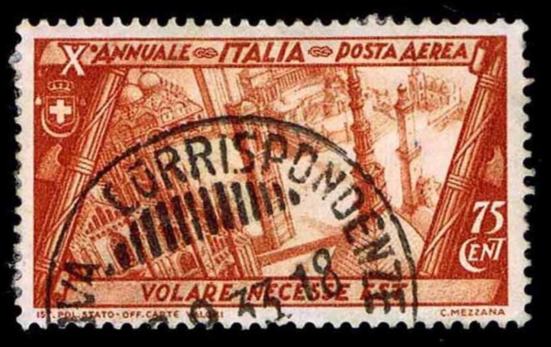 1932 ITALY #C41 AIRMAIL - WATERMARK 140 - USED - VF - CV$32.50 (ESP#1687)