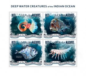 MALDIVES - 2014 - Deep Water Creatures - Perf 4v Sheet - Mint Never Hinged