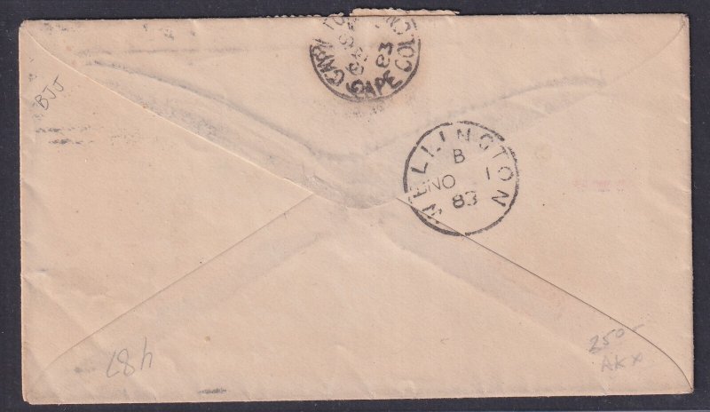 US, Scott 3c Large Banknote (5), New Haven Ct. 1883 cover to Cape of Good Hope
