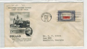 1943 WW2 Patriotic FDC OVERRUN COUNTRY POLAND 909 D.C. Cancel SHOWS PADEREWSKI