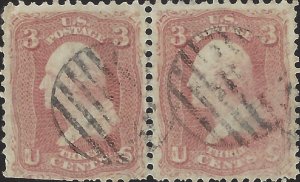 US Scott #64 Pair Used VF Pink 1871 3 Cent George Washington Stamp
