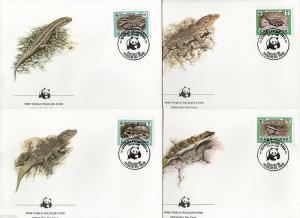 Cape Verde 1986 WWF Desert Island Lizard Reptile Wildlife Sc 491-4 Set of 4 FDCs