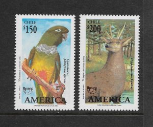 CHILE #1070-71 PARROT & DEER MNH